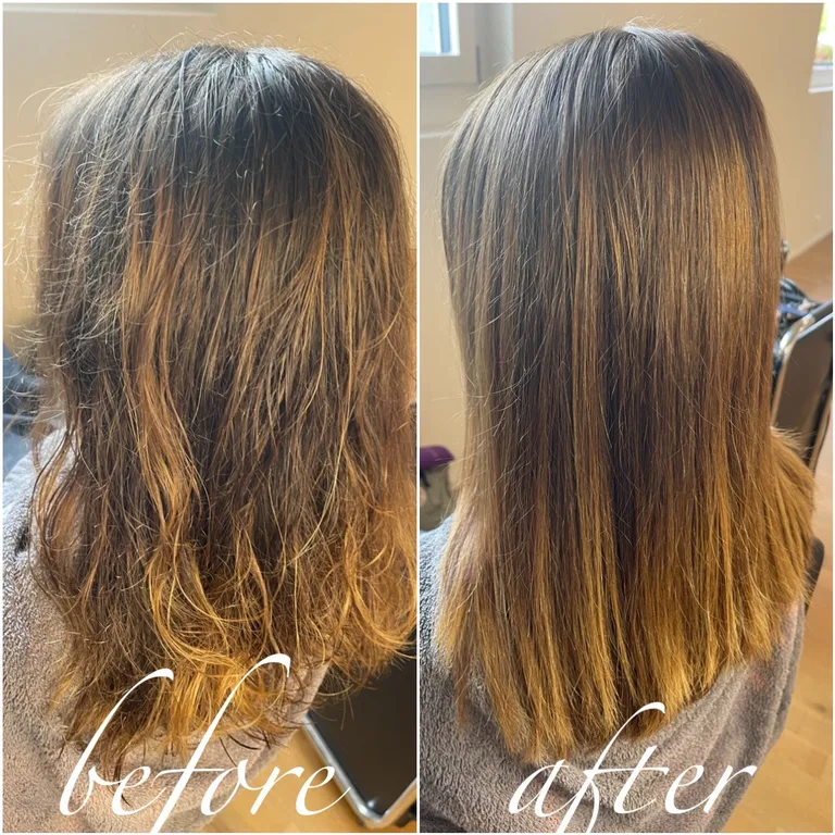 Glattes, hochglänzendes Haar nach Kerasilk Keratin-Treatment bei haarMOnia – seidiges Finish, kein Frizz